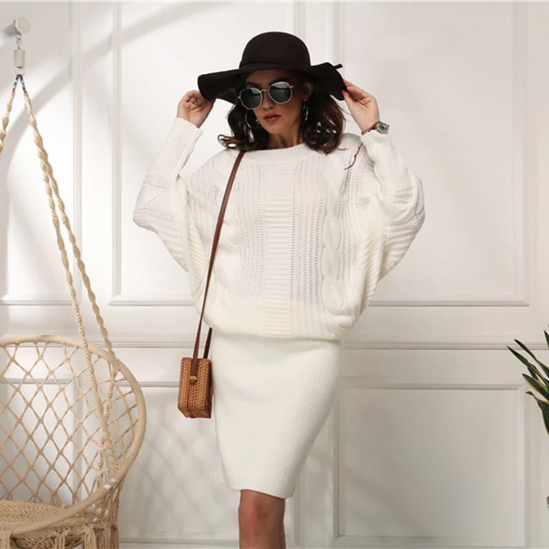 Весна-осень, короткое трикотажное платье с рукавами «летучая мышь», женское элегантное свободное платье с круглым вырезом, тонкая талия, сплошной цвет, S-XL