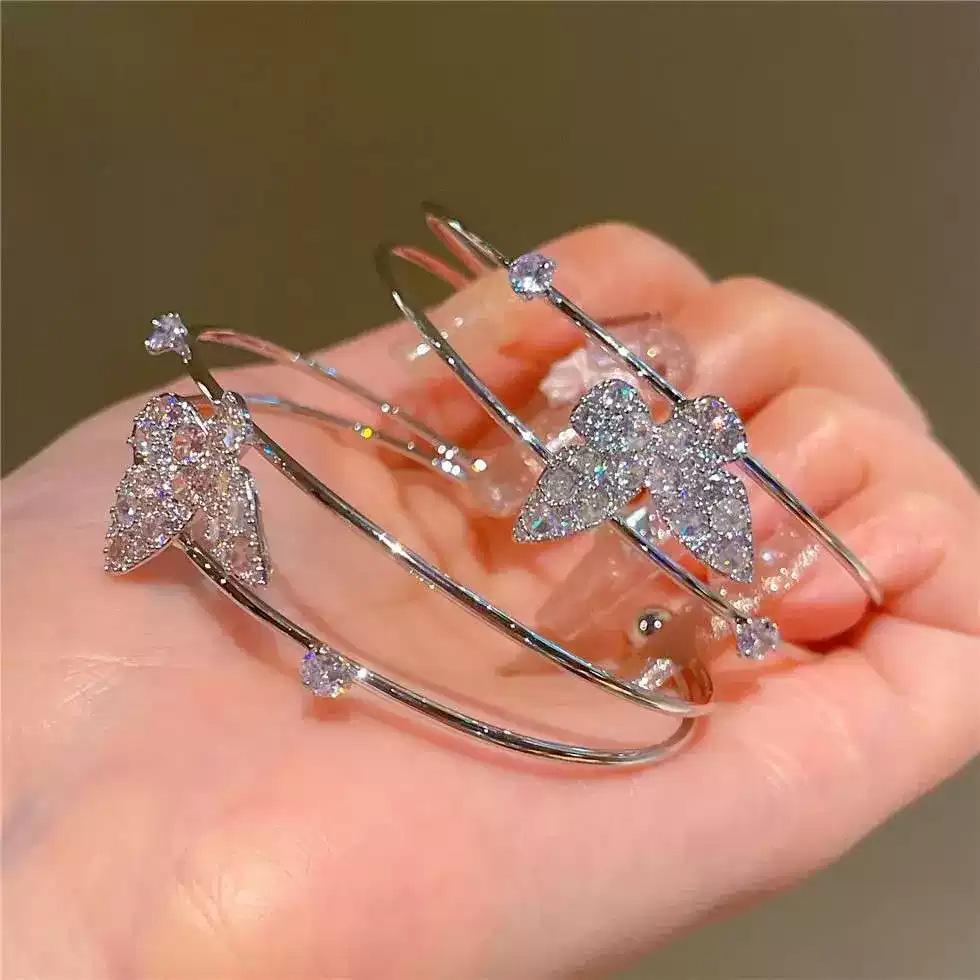 Super Flash Double-layer Butterfly Opening Bracelet, High-end Sense Fashion Light Luxury Temperament Bracelet, Simple and Versatile Jewelry Women