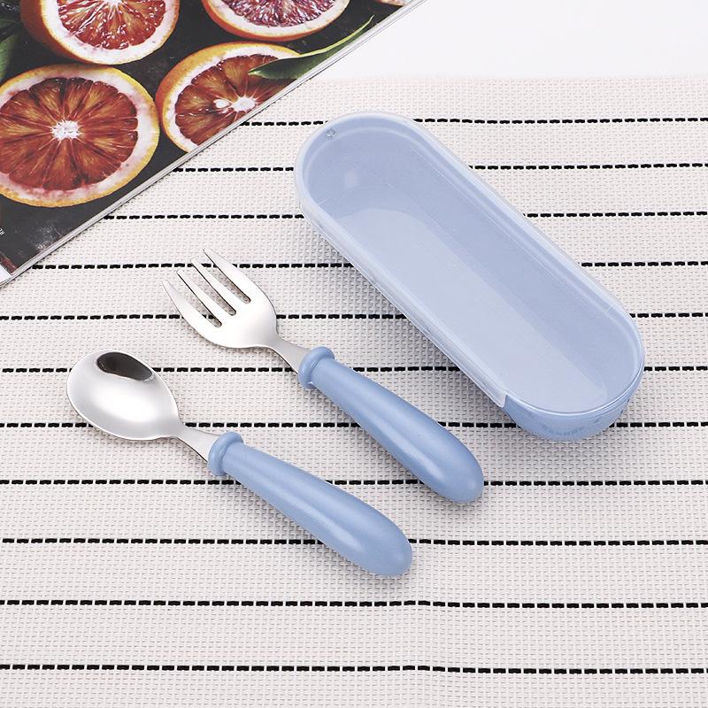 Stainless steel children's tableware set spoon and fork anti-drop and anti-scalding kindergarten portable storage box household tableware