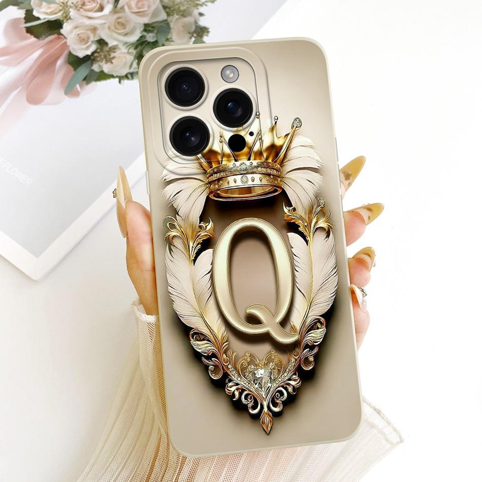 Чехол-бампер из мягкого силикона для iPhone 16 Pro Max с изображением Feather Crown и инициалом Для iPhone16 16Pro 16ProMax