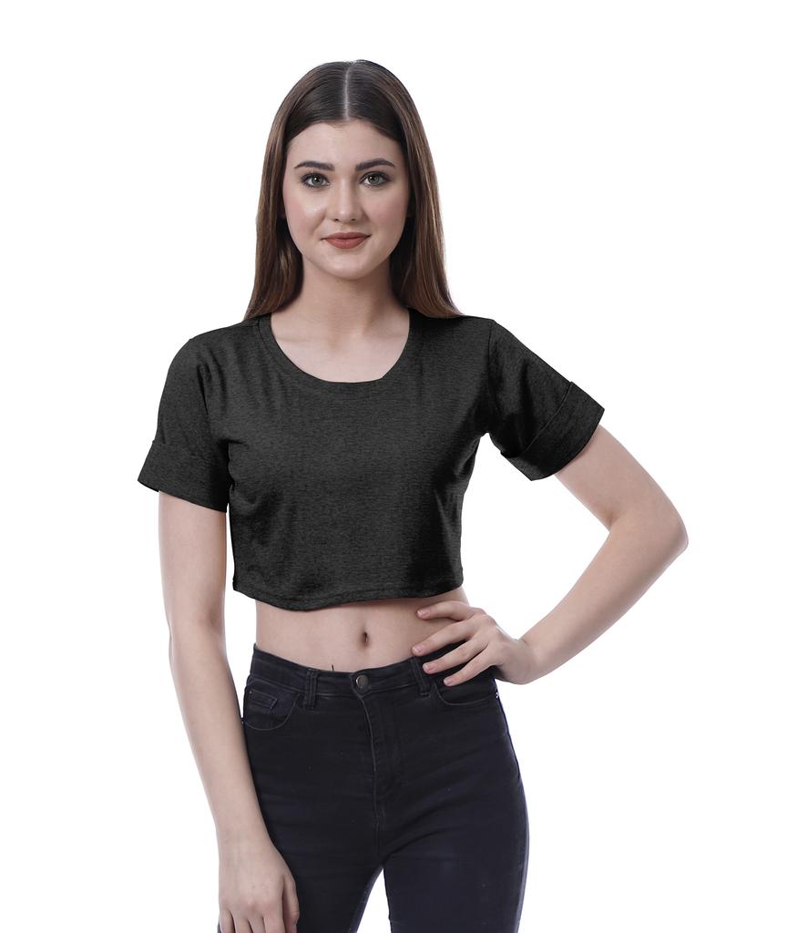 Moomaya Womens Round Neck Crop Top Short Sleeves Summer T-shirt Loose Fit