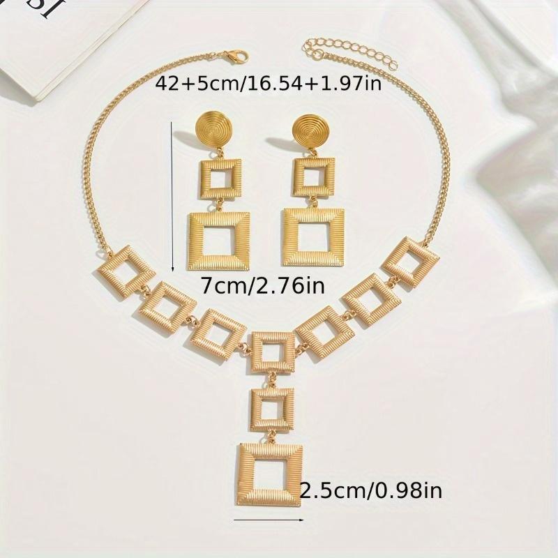 Versatile 3pcs/set Jewelry Set - Chic Hollow Square Geometric Stud Earrings Necklace Everyday Fashion AccessoryGood product