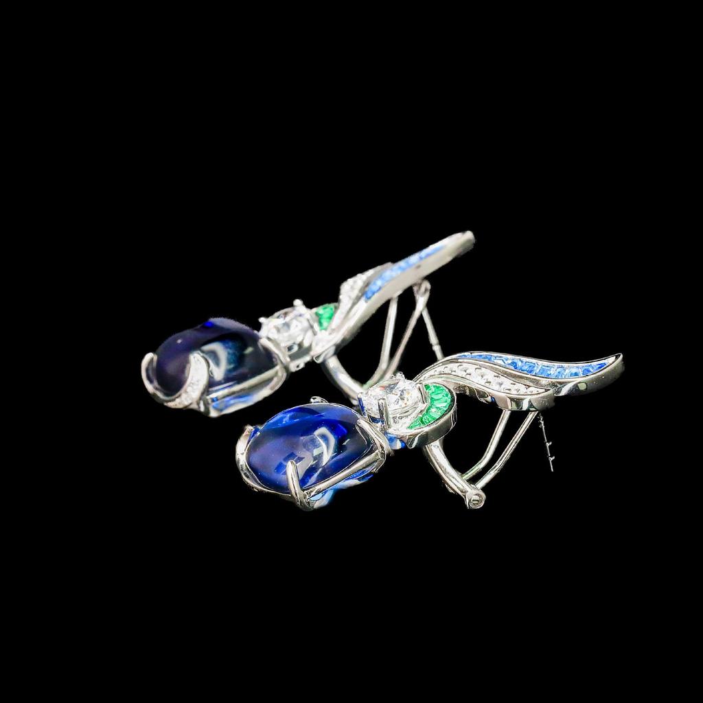 WUIHA Vintage 925 Sterling Silver Lab Sapphire Emerald High Carbon Diamonds Drop Dangle Wedding Earrings Fine Jewelry Wholesale