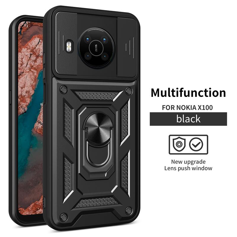 Чехол для Nokia G10 G20 X100, защитный чехол для телефона с push-pull камерой для Nokia C1 C10 C20 C30, задняя крышка с магнитным автомобильным кольцом и подставкой