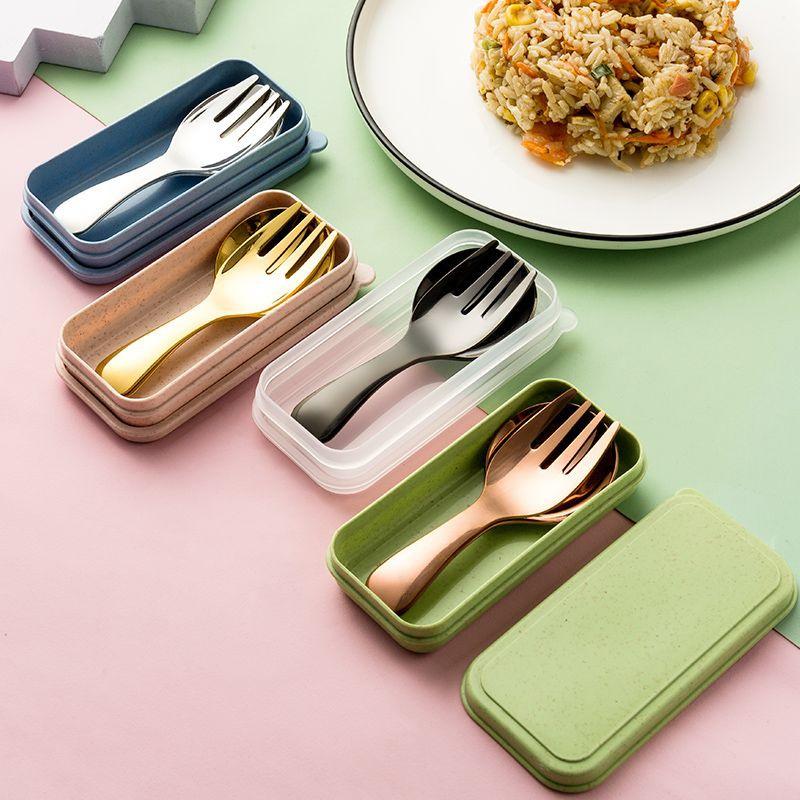 1Set Portable Spoon Fork Tableware Outdoor Camping Stainless Steel Cutlery Set for Hiking Outdoor Camp Cooking Supplies