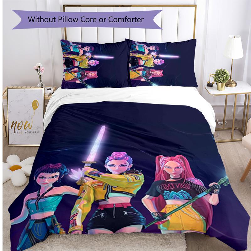 Kpop Demon Hunters Pattern Printed 3PCS Bedding Set, Soft Skin-Friendly Washable Duvet Cover & Pillowcases Set
