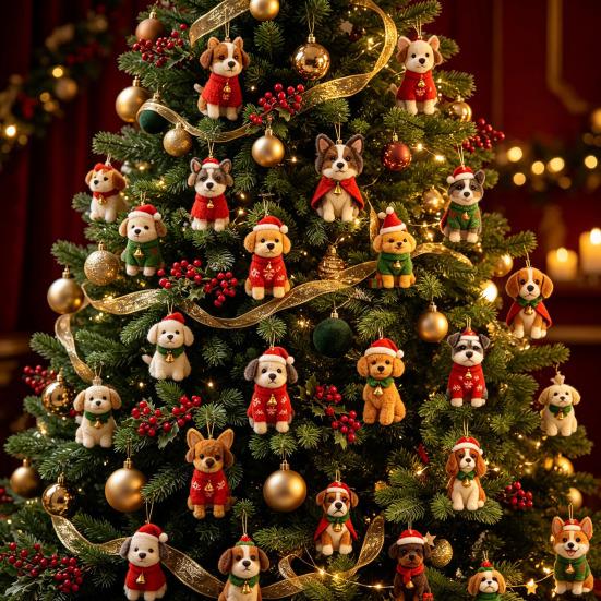Cute Dog Breed Pendants with Santa Hats Advent Calendar, 2D Acrylic Breeds Ornaments, 24-Days Christmas Unique Collectibles for Fans Countdown