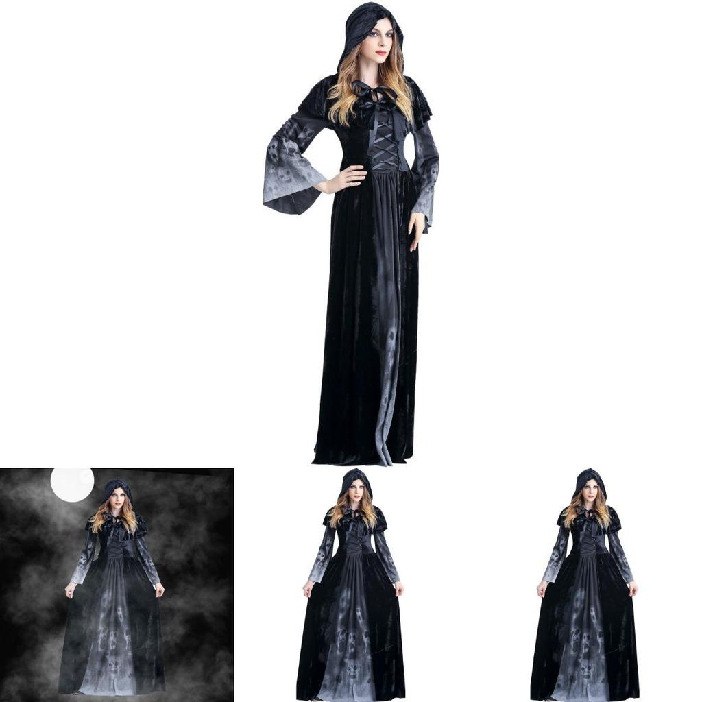 Хэллоуинское косплей-платье для женщин с принтом скелета, полиэстер, фэнтези, костюм злой ведьмы, вампира, мертвой души, костюм на Хэллоуин