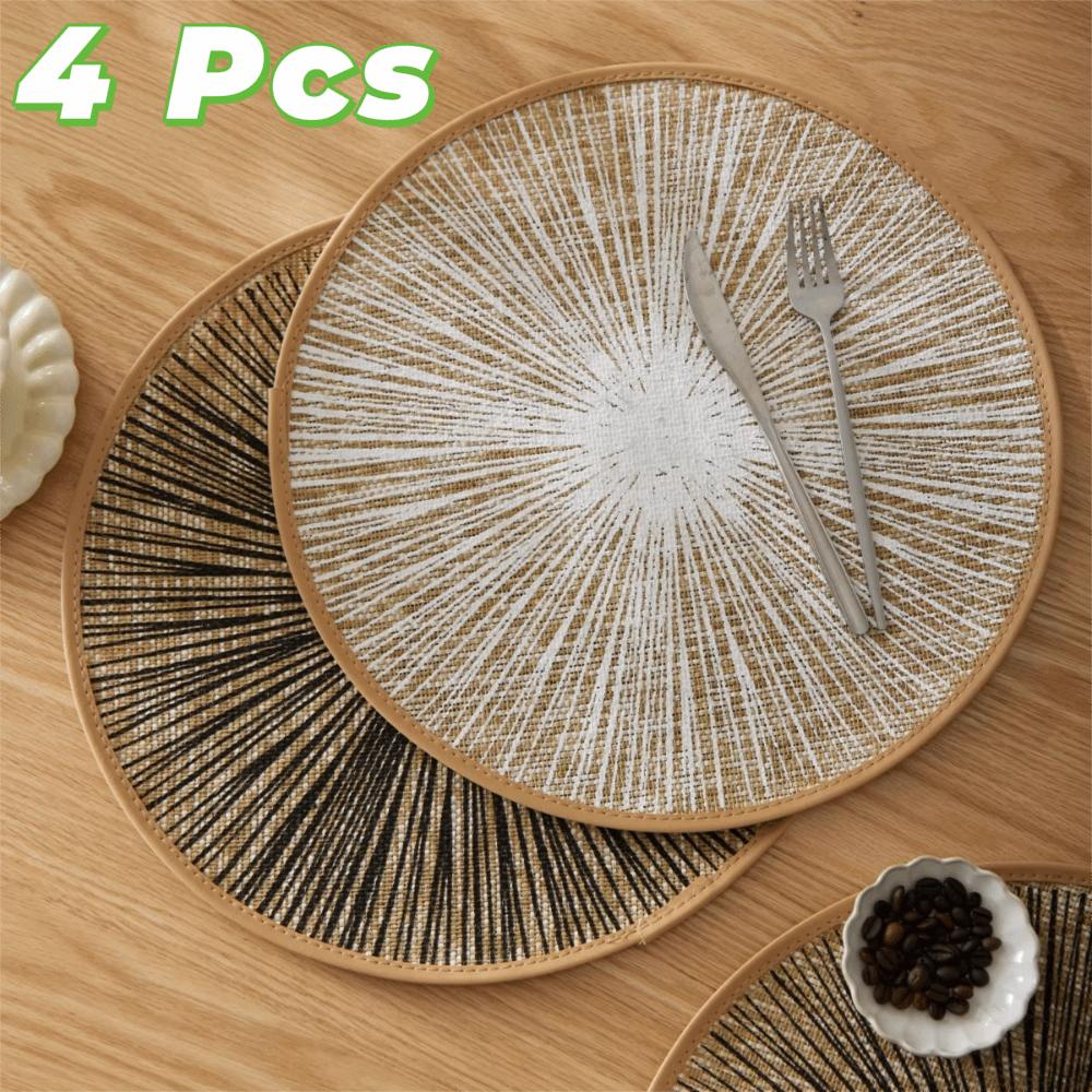 4PCS Bohemia Round Burlap Macrame Placemats Ray Pattern Dinnerware Mat Jute Tableware Mat Hotel