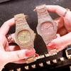 Women's Diamond-Studded Gold Fashion Square Watch with Rhinestone Calendar & Steel Band