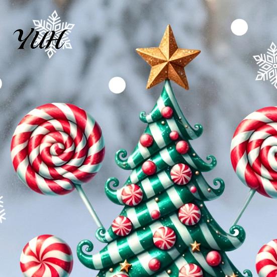 Snowflake Polka Dot Glass Clings Candy Christmas Tree Window Static Sticker, Waterproof PVC Removable Colorful Patterned Decals Clings, Decorative