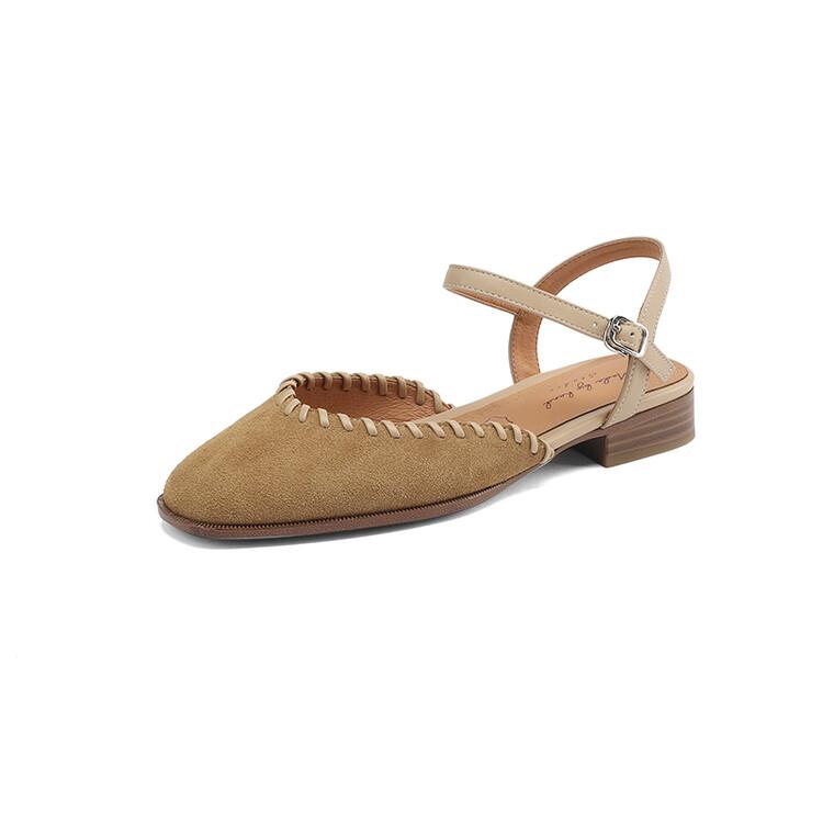 Модные новые летние сандалии из натуральной кожи женские 2025 сандалии с квадратным носком на низком каблуке сандалии с закрытым носком для женщин обувь из коровьей замши ручной работы