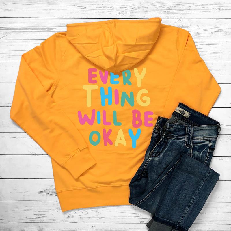 Все будет хорошо Женские толстовки с цветным принтом на спине Позитивная толстовка с капюшоном Вдохновляющая цитата Эстетичная модная повседневная с капюшоном