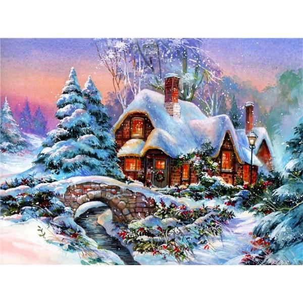 Full Drill Diamond Mosaic House 5D Diamond Embroidery Painting Landscape Winter Personalized Gift Christmas Decoration