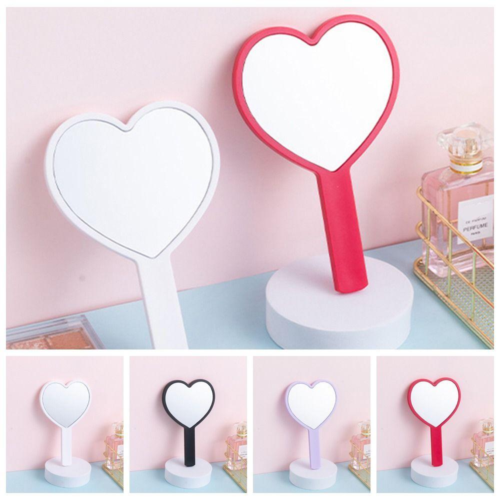 Cute Love Makeup Mirror Sweet Vanity Mirror Durable Heart Handle Mirror Eyelash Extensions