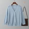 Летний женский вязаный кардиган из тонкого ледяного шелка. Шикарный однобортный однобортный женский трикотаж с v-образным вырезом и длинными рукавами. Топы с полым дизайном. Солнцезащитный кардиган.