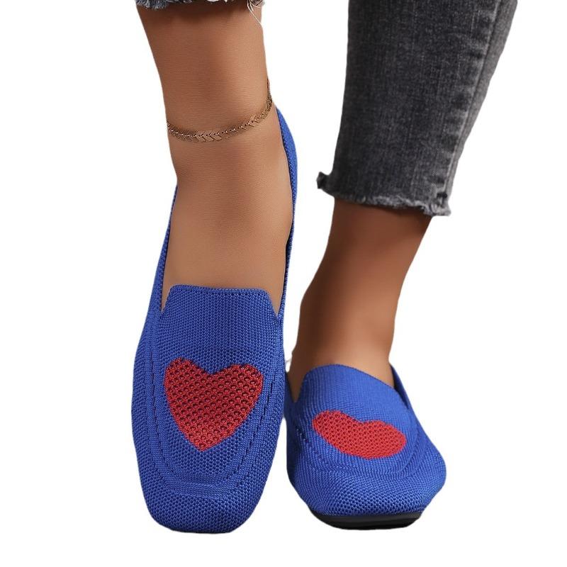 Цветовая блокировка любовь одинарная обувь осень новая летящая тканая сетчатая поверхность мелкий вырез один педаль ленивая плоская подошва повседневная женская обувь