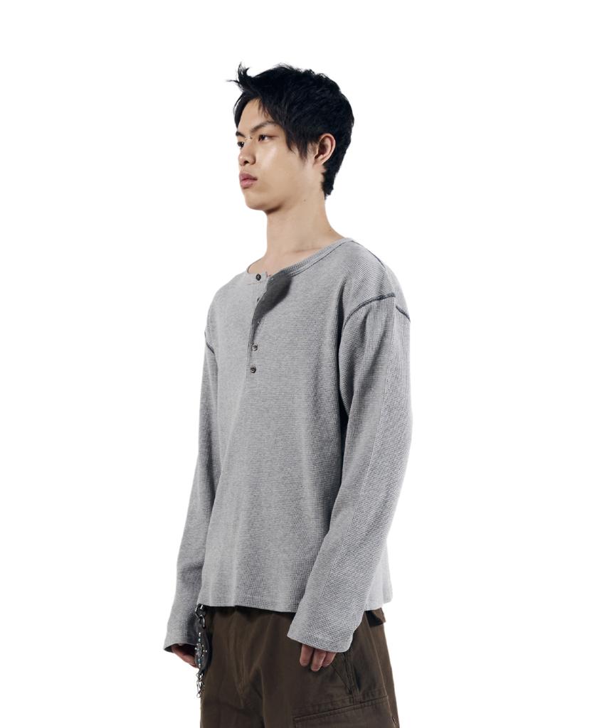 AAKAM Henry Neck Waffle Long Sleeve (Gray)