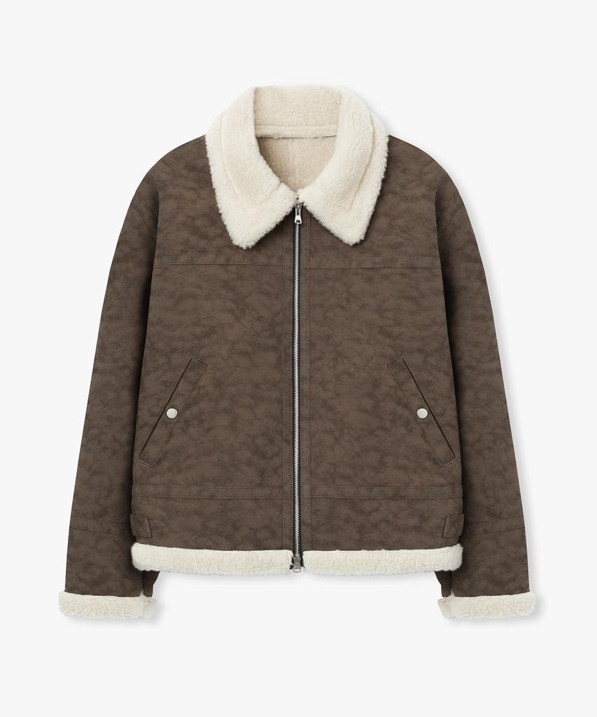 Fabregat Vintage Scratch Crop Shearling Jacket (Dark Brown)