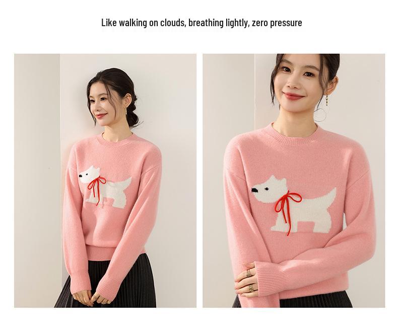 2025 Autumn/Winter 100% Pure Wool Double Ply Round Neck Jacquard Knit Sweater