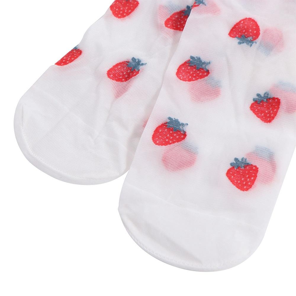 Peach Strawberry Glass Silk Ruffle Socks Avocado Ultra Thin Transparent Flower Ruffle Socks Korean Hosiery