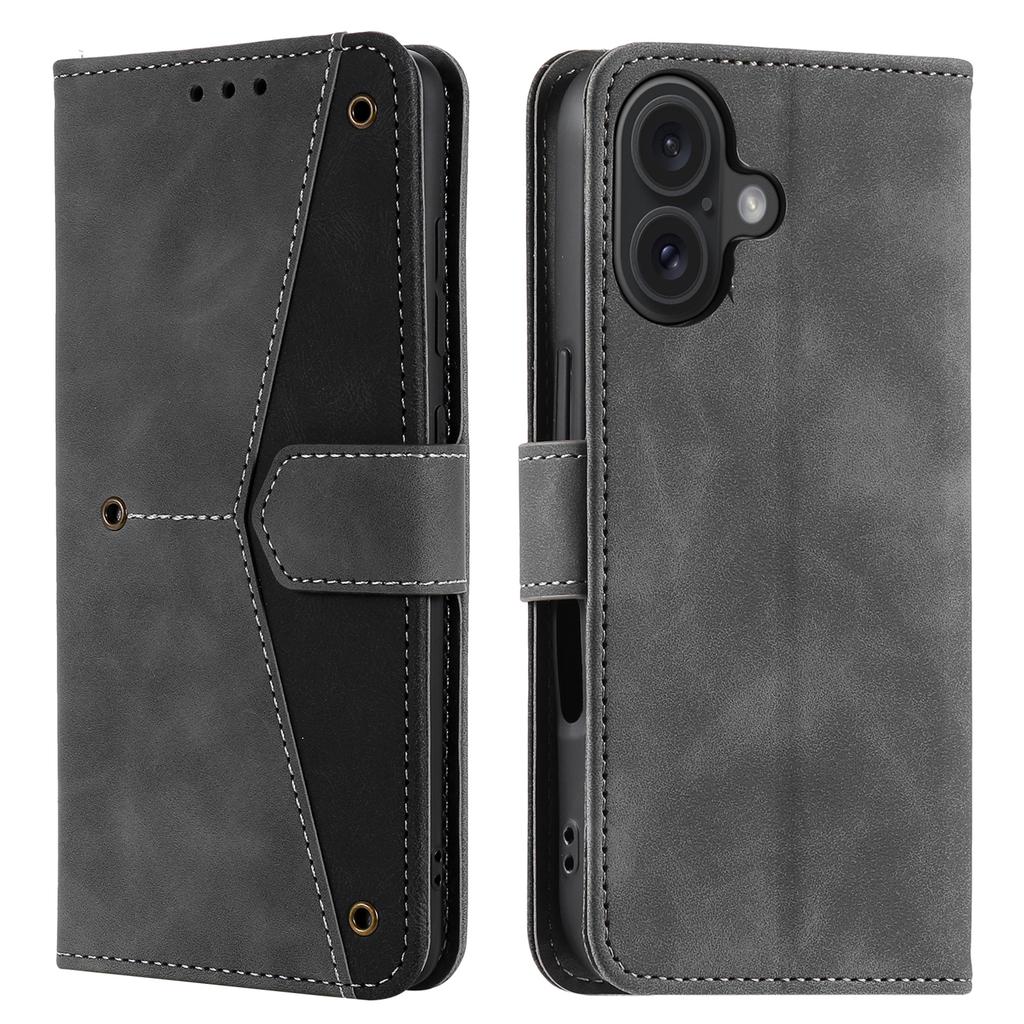 For iPhone 16 Plus Case Splicing Stitching Leather Wallet Phone Cover