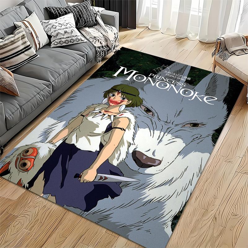 Area Rug, Princess Mononoke San Wolf Face Knife Ghibli Movie Poster, Playroom Decor, Non-Slip Mat