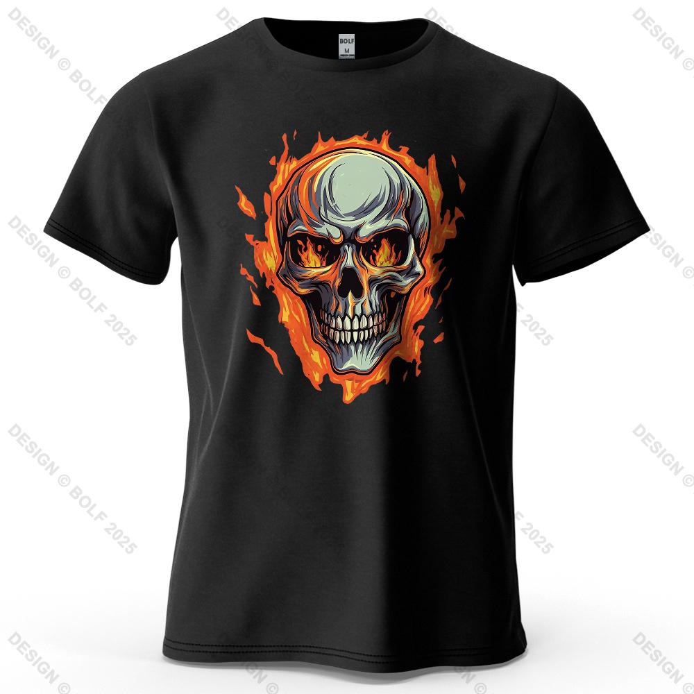 Flaming Skull Biker Fashion Printed Men's T-Shirt 100% Cotton Oversized Tattoo Art Graphic Tees for Women Tops Tees Streetwear