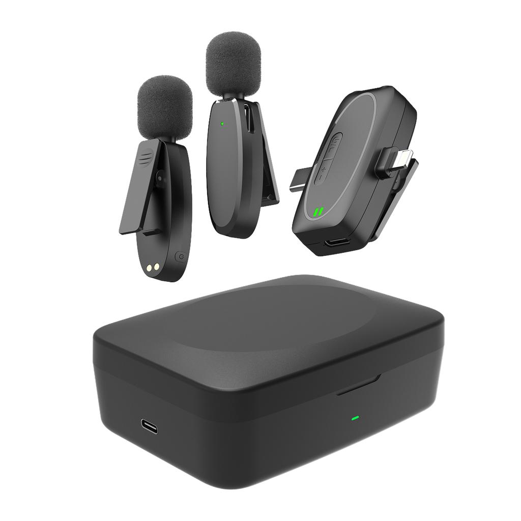 One-Trigger-Two 2.4G Wireless Microphone System Clip-on Microphone for Phone Omnidirectional Mini