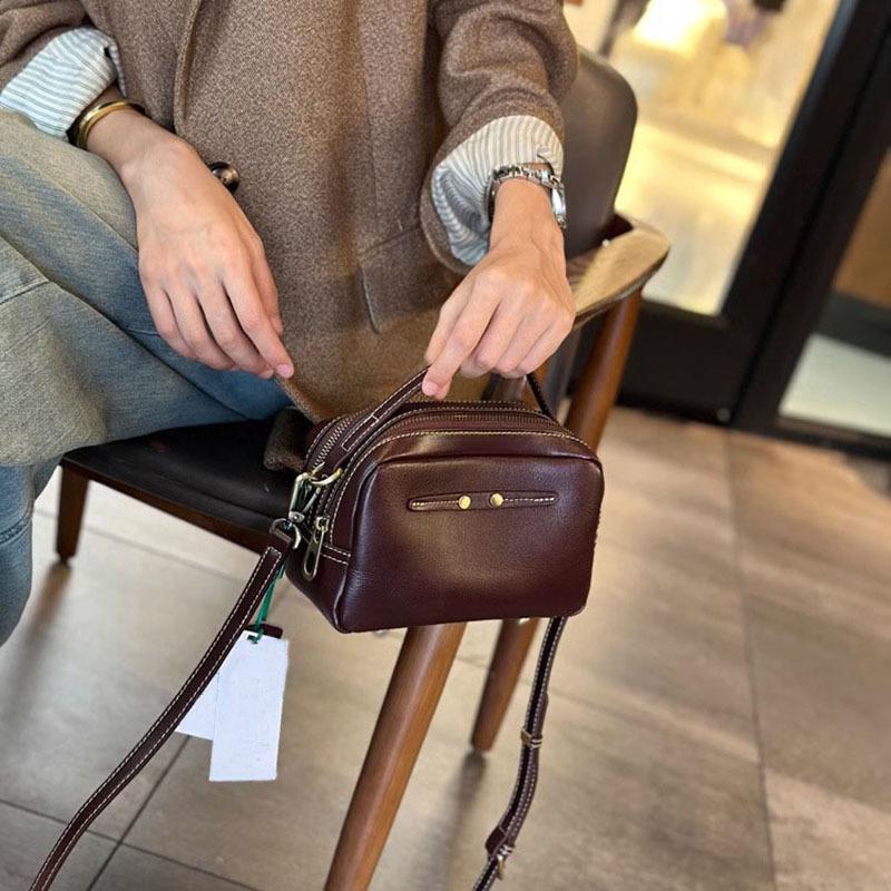 2025 Autumn New Cowhide Bag for Women, Genuine Leather Small Square Bag, Versatile Women's Bag, Fashionable Casual Shoulder and Crossbody Bag