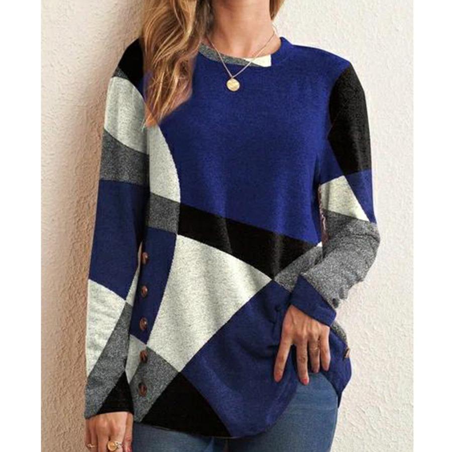 Женская верхняя осенняя футболка контрастного цвета с длинным рукавом и круглым вырезом, свободные футболки