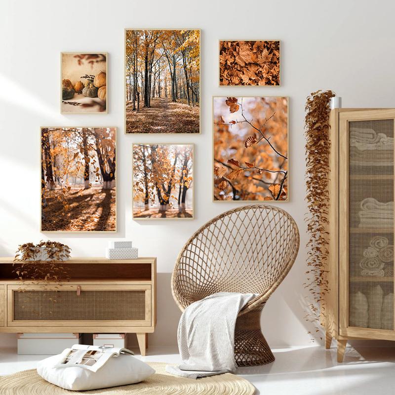 Landscape Flower Picture Canvas Painting Wall Art Autumn Scenery Pumpkin Leaves Poster and Print for Modern Home Wall Decor