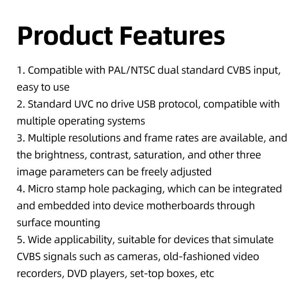 Аналоговый AV-видео в цифровой USB-модуль камеры CVBS на USB-чип Для UVC Без драйверов Для использования с сигналом CVBS