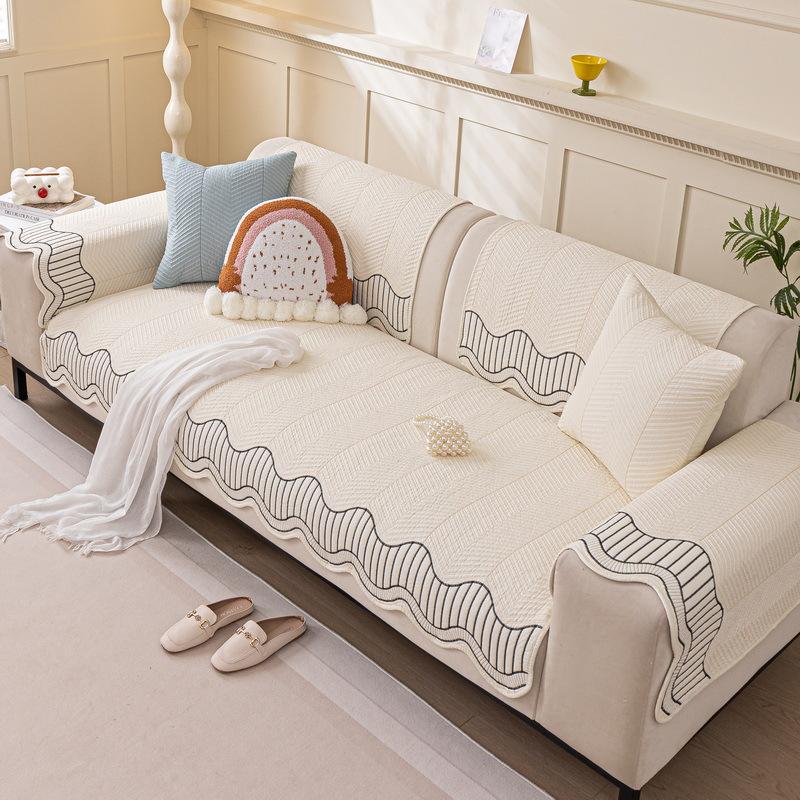 Cream Wind Sofa Cushion Universal In All Seasons New Pure Cotton Summer Seat Cushion Sub-Cover Cloth Towel Fixed Non-Slip Cover