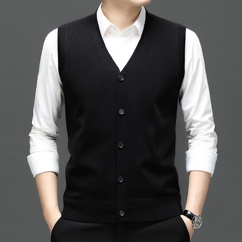 Men Autumn Sleeveless Single Breasted Pullover Vests Knitted Work Sweater