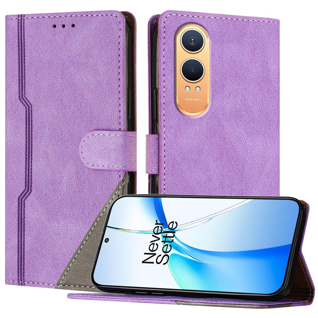 For OnePlus Nord CE4 Lite 5G Leather Case Triangle Patchwork Wallet Stand Shockproof Phone Cover