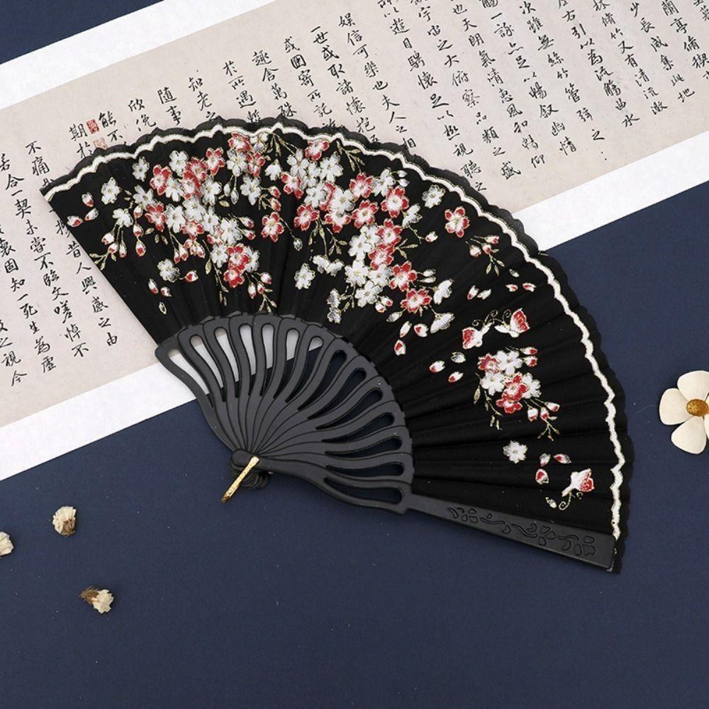 Веер из ткани «Цветок сливы», ручной веер в китайском стиле, элегантный танцевальный веер