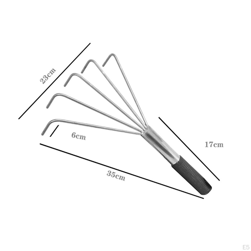 Gardening Hand Rake Grass 5 Tines with Ergonomic Handle Stainless Steel Small Leaf