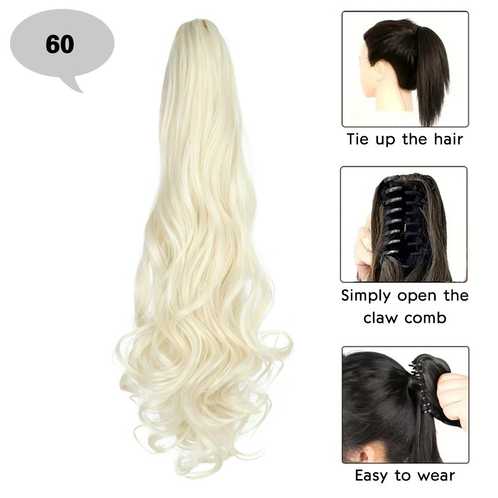 MERISIHAIR Synthetic 22 Inch Long Straight Claw Clip In Ponytail Extension Black Golden Brown Ponytail For Women