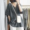 V-neck Oversized Loose Casual Imitation Cotton Linen Shirt with Half Sleeves Summer Slimming Fat Korean Version Blouses Shirts