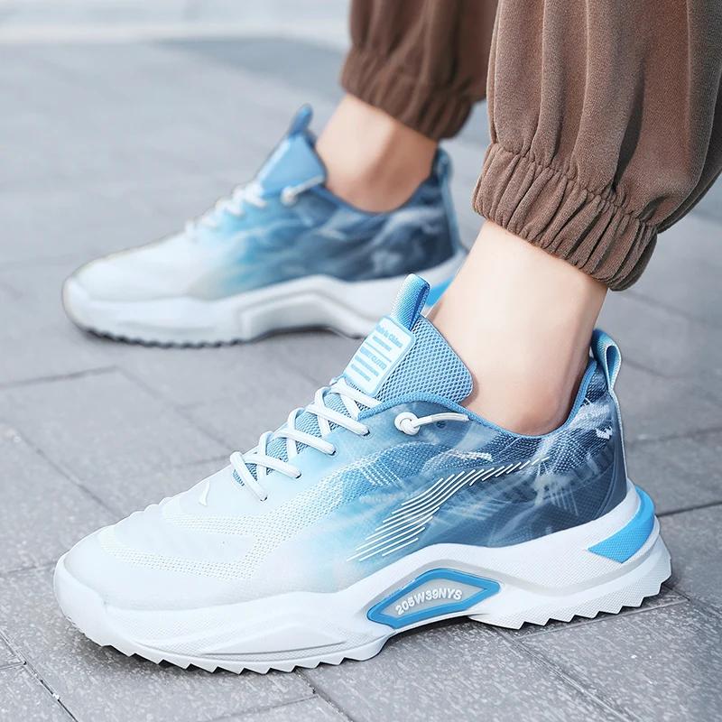 Autumn Winter Blue Men Running Sneakers High Top Platform Men's Athletic Shoes Lace-up Non-slip Sports Shoes Man Baskets