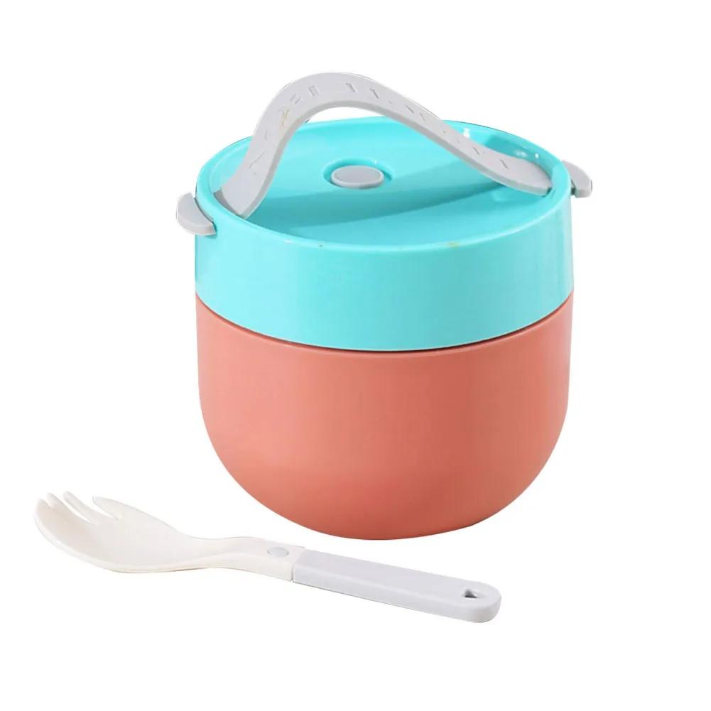 Portable Soup Cup Lunch Box Stainless Steel/Plastic Thermos Mug Food Container Thermal Cup Vacuum Bento Box With Spoon For Kids