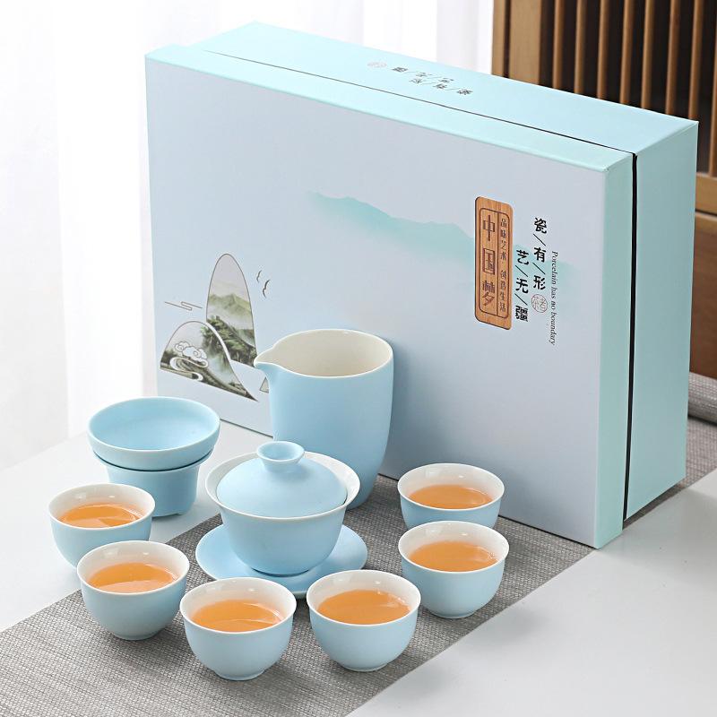 Household Simple Color Glaze Ceramic Kung Fu Tea Set Gift Box Set Gift Gift
