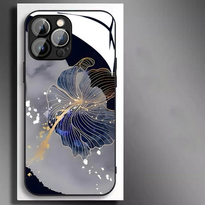 Стеклянный чехол для телефона с мраморным цветочным узором для iPhone 15 14 Pro Max 13 12 11, противоударный защитный чехол для объектива камеры