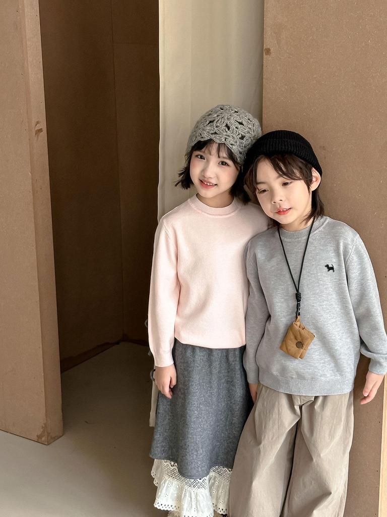 Детский вязаный свитер с круглым вырезом - Осень/Зима, Вышитый, Свободного кроя, Унисекс