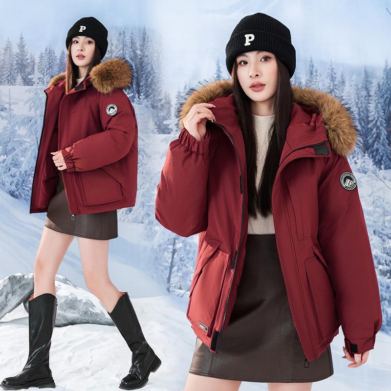 Women's Autumn and Winter Coat Hooded Fur Collar Thickened Loose Windproof Short Women's Jacket