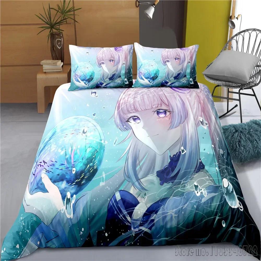 Indecor Genshin Impact Keqing Duvet Cover Set HD Одеяло Cover для детей Постельные комплекты Постельное белье Декор для спальни