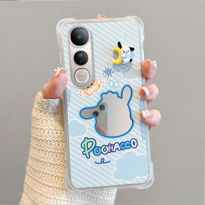 KEYSION Crossbody Strap Phone Case for VIVO V50 Lite 5G Cute Cartoon Long Lanyard Mirror Shockproof Cover for VIVO V50 Lite