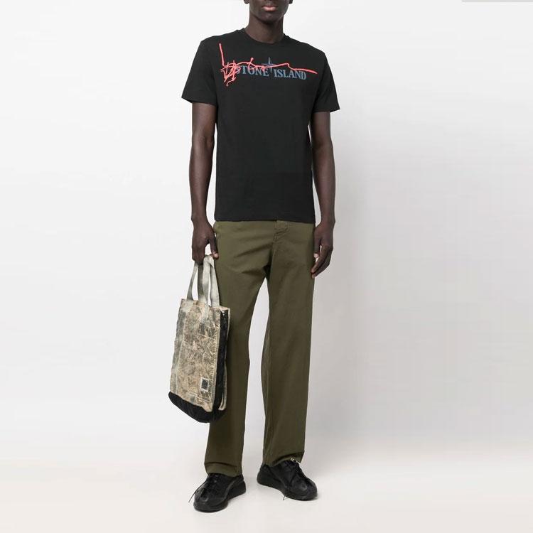 STONE ISLAND Футболка с коротким рукавом Черная Мужские Топы 76152NS80-V0029