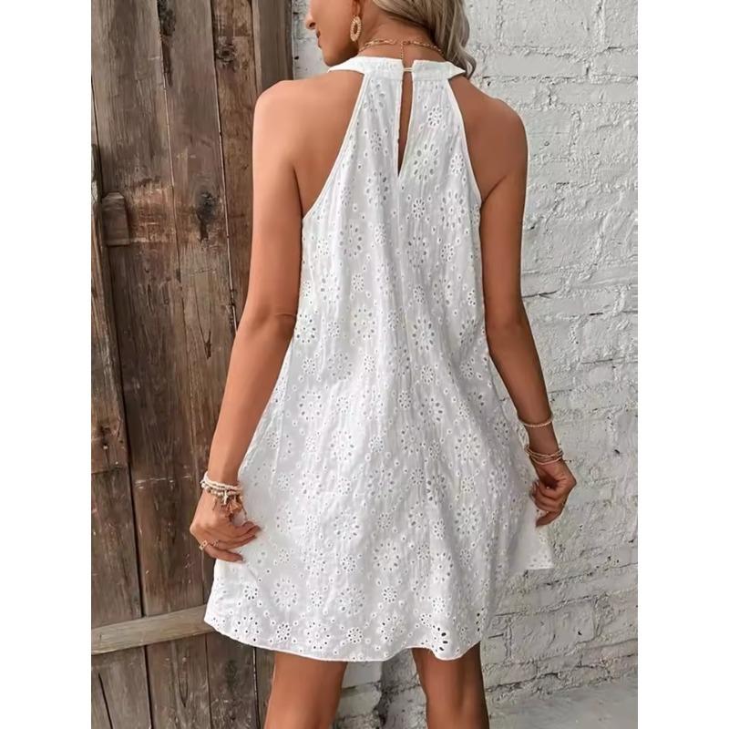 Summer Halter Loose Mini Dress Women Elegant 2025 Lace Sleeveless Casual Holiday Party Beach Vestidos A Line Dresses